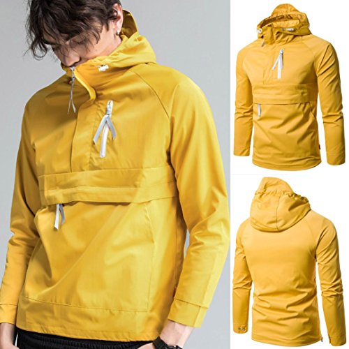 Forthery Men's Lightweight Breathable Windbreaker Pullover Jacket (Yellow, Tag XL= US L)