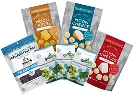 KETO Snacks Pack: High Protein Low Carb Snacks, Moon Cheese, Grass Fed Organic Jerky, Organic Seaweed, Ketogenic, Healthy KETO Snacks