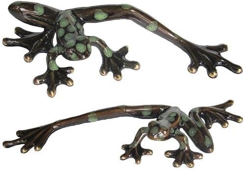 Golden Pond Collection "Green Dotted Frog Stretching - Small (A) & (B) - Set Of 2"
