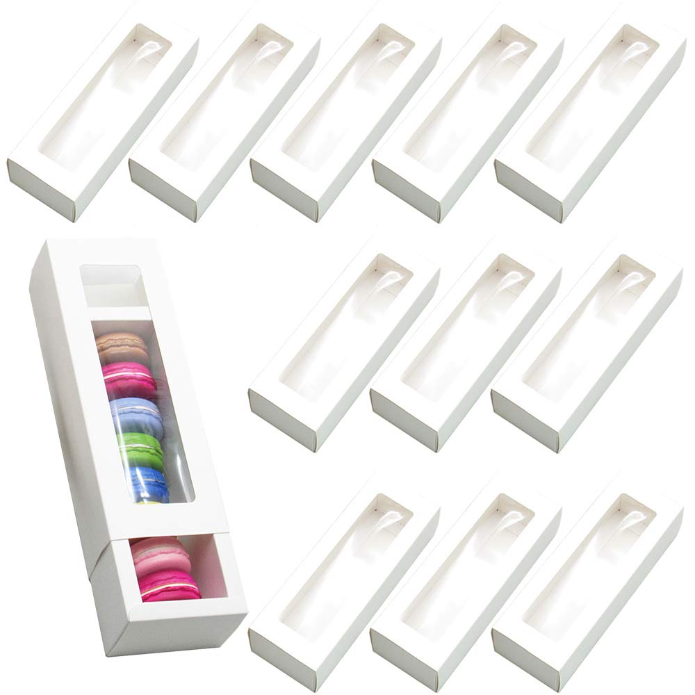 Macaron Box, 12 Pieces Biscuit Box with Window, Pastry Packaging Box, for Biscuits, Sweets, Rolls, Donuts (White)