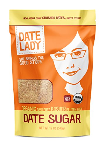 Date Lady Pure ORGANIC Date Sugar NON-GMO, VEGAN, GLUTEN-FREE & KOSHER A Complete Whole Food Sweetener and Great Sugar Alternative in Baking 12oz 1