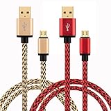 Power-7 (6Ft) Micro USB Charger Cable, Durable Nylon Braided Fast Charging Cord for Android Phones, Samsung Galaxy S7 S6 Edge, Note, Tab, HTC, LG, BLU, More (Gold/Red) 2-Pack