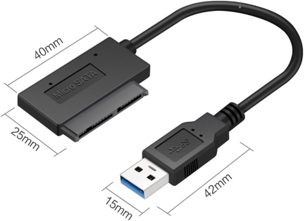 Riipoo 20cm USB 3.0 to Micro SATA 7+9 16 Pin Adapter Cable for 1.8 Inch Hard Disk Drive and SSD, Support SATA II and SATA III, Support 2TB HDD