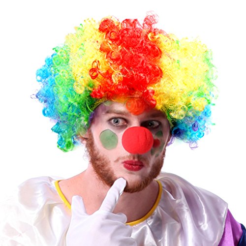 Clown Wigs, Halloween Crazy Clown Costume Wigs Afro Curly colorful Clown Wigs Costume With Breathable Mesh Professional Adult Rainbow Clown Wig Perfect For Festivals Sports Games