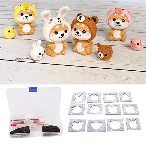 Pokerty Needle Felting Supplies, DIY Handcraft Wool Felting Tool Set Needle Felting Craft with 12 Mold Scissors Awl Tool Kit for Beginners