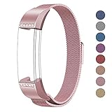 SWEES Metal Bands Compatible Fitbit Alta & Fitbit Alta HR, Milanese Stainless Steel Metal with Diamond Dressy Design Replacement Accessories Small for Women, Silver, Rose Pink