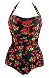 Cocoship Vintage Inspired Pin Up One Piece Bandeau Floral Polka Maillot Swimsuit(FBA)
