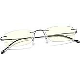 TOVEEN Titanium Rimless Reading Glasses Blue Light UV Blocking, Ultralight Frameless Spring Hinge Readers with Case for Men Wowen 1 Pair Gunmetal +2.5