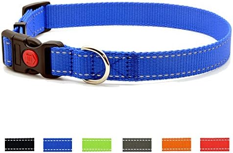 Enthun Adjustable Dog Collar, Classic Solid Color with Water Repellent ,3M Reflective Strip and Safety Lock Buckle, (L, Blue)