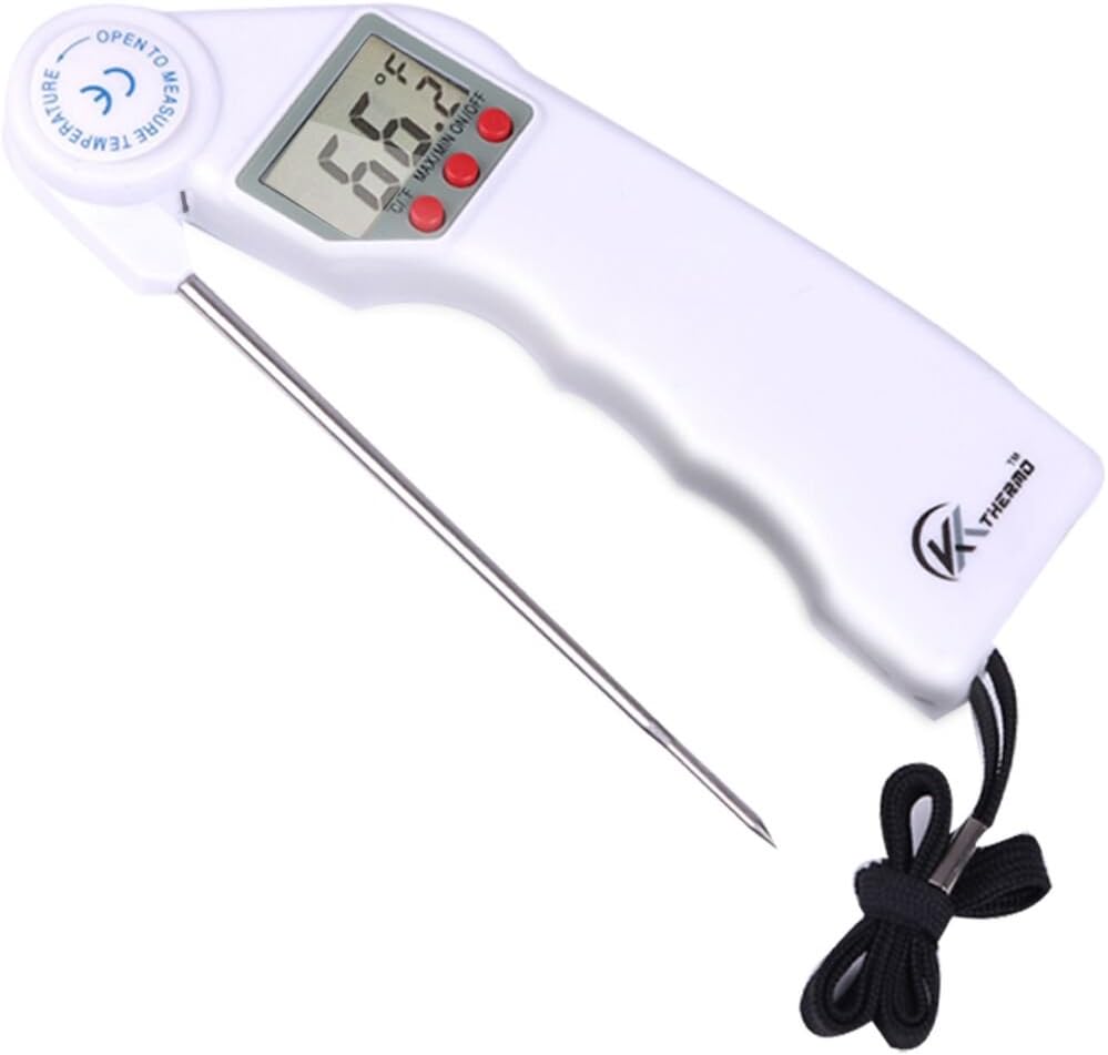 KT THERMO Instant Read Digital Thermometer, Super Fast Meat Thermometer with Digital LCD, Long Folding Probe for Cooking, BBQ, Grill Steak, Chicken, Candy, Bread, Cake, Pie, Cookie, Milk and Tea