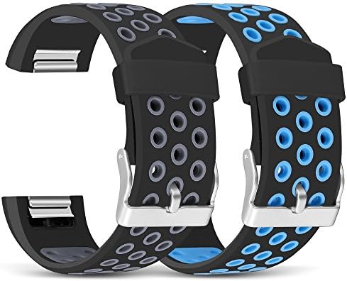 Mosstek Compatible with Fitbit Charge 2 Bands, 2 Pack Breathable Silicone Replacement Sport Bands with Air Holes Compatible Fitbit Charge 2 Smart Watch Fitness Men Women