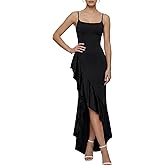 ZAFUL SPORTS Women’s Elegant Ruched Maxi Dress – Spaghetti Strap Bodycon Party Dress with Slit & Open Back
