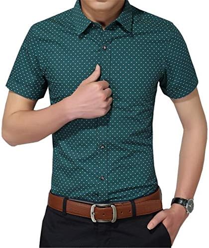 New Cotton Men Social Shirt Mens Short Sleeve Shirts Man Polka Dot 5XL
