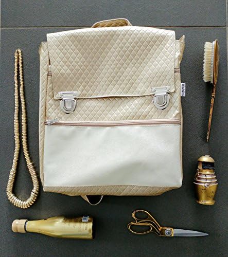 Gold Laptop Backpack, Student School Bag, Waterproof Vegan Backpack made from Faux Leather, Handmade Designer