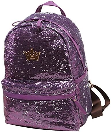 Sugawin Girls Cute Fashion Bling Color Paillette Glitter Sequined School Backpacks Shoulder Bag Casual Daypacks Purple
