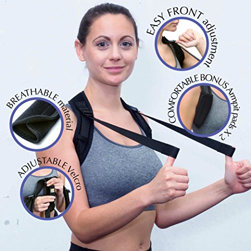 Posture Corrector for Women Men - FRONT ADJUSTABLE and SELF-MOUNTABLE - Back Brace - Back Support - Posture Brace for Back Pain and Neck Pain Relief + BONUS Resistance Band + 2 Comfortable Armpit Pads - Thumbnail 4