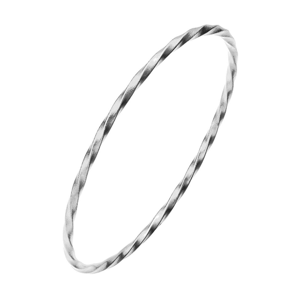 Mecool S925 Sterling Silver Bracelet Solid Twisted Bangle Bracelet Stackable Textured Bangle Bracelet for Women-inner size 2.63"