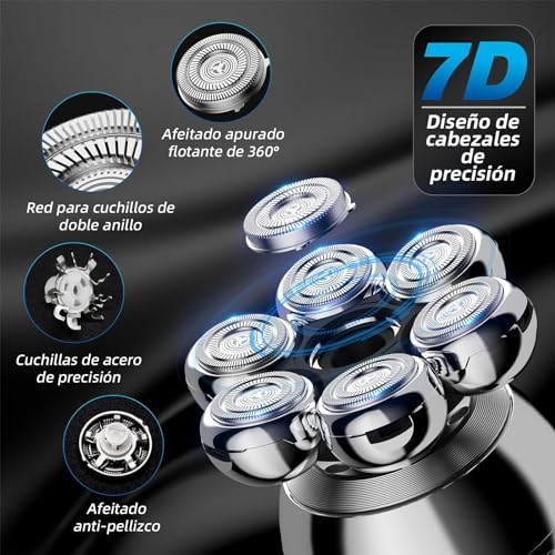 Men's Head Shaver, 5 in 1 Shaver Head with 7 Rotary Heads and LED Display, Men's Head Shaver in Dry and Wet to Water with Wireless Charging and Type C Charging Cable