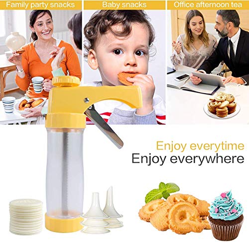 11-Piece Cookie Press Gun Kit Set with 1 Macaroon Baking Mat Sheets,10 Decorative Stencil Discs and 6 Icing Tips,1 Cleaning Brush