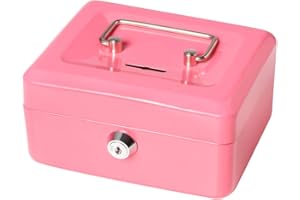 Cash Box with Slot for Kids, Decaller Small Money Box with Money Tray & Key Lock, 6 1/5" x 5" x 3", Pink, QH15012XS