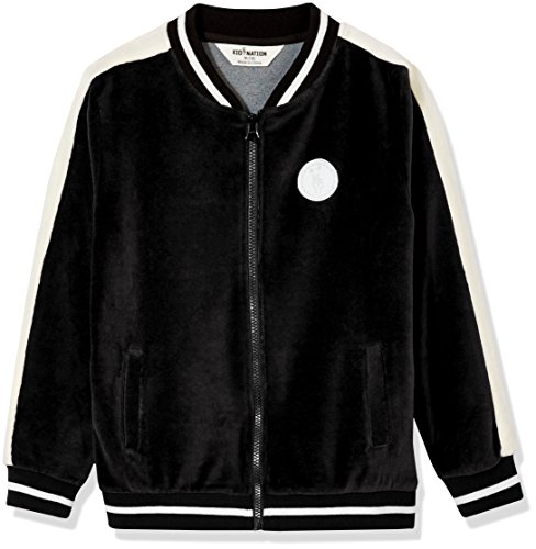 Kid Nation Kid's Velour Varsity Zip Front Jacket for Boys and Girls L Black