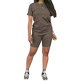 KINIKO Women's 2 Piece Casual Fashion Sports Solid Color Suit short Sleeve top and Pants Set Sweatshirt