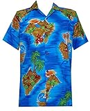 Hawaiian Shirt Mens Coconut Tree & Floral Print Beach Aloha Polyester Blue