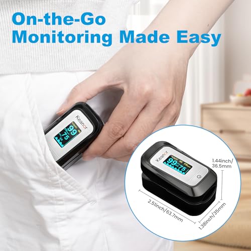 Pulse Oximeter, Oxygen Meter Finger Monitor with Alarm & PI, Finger Pulse Oximeter for SpO2 Blood Oxygen Saturation & Heart Rate, Portable O2 Monitor for Adults & Kids, Batteries & Lanyard Included