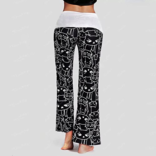 Kinrui Womens High Waist Leggings Sports Gym Yoga Workout Fitness Pants Cat Prints Drawstring Pants Leggings (Black, S)