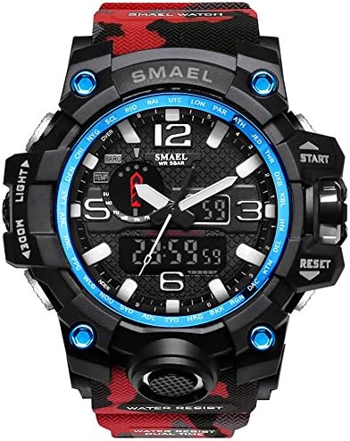 Ireloj Men's Large Face Dual Dial Analog Digital Quartz Military Sport Watch Water Resistant-Red