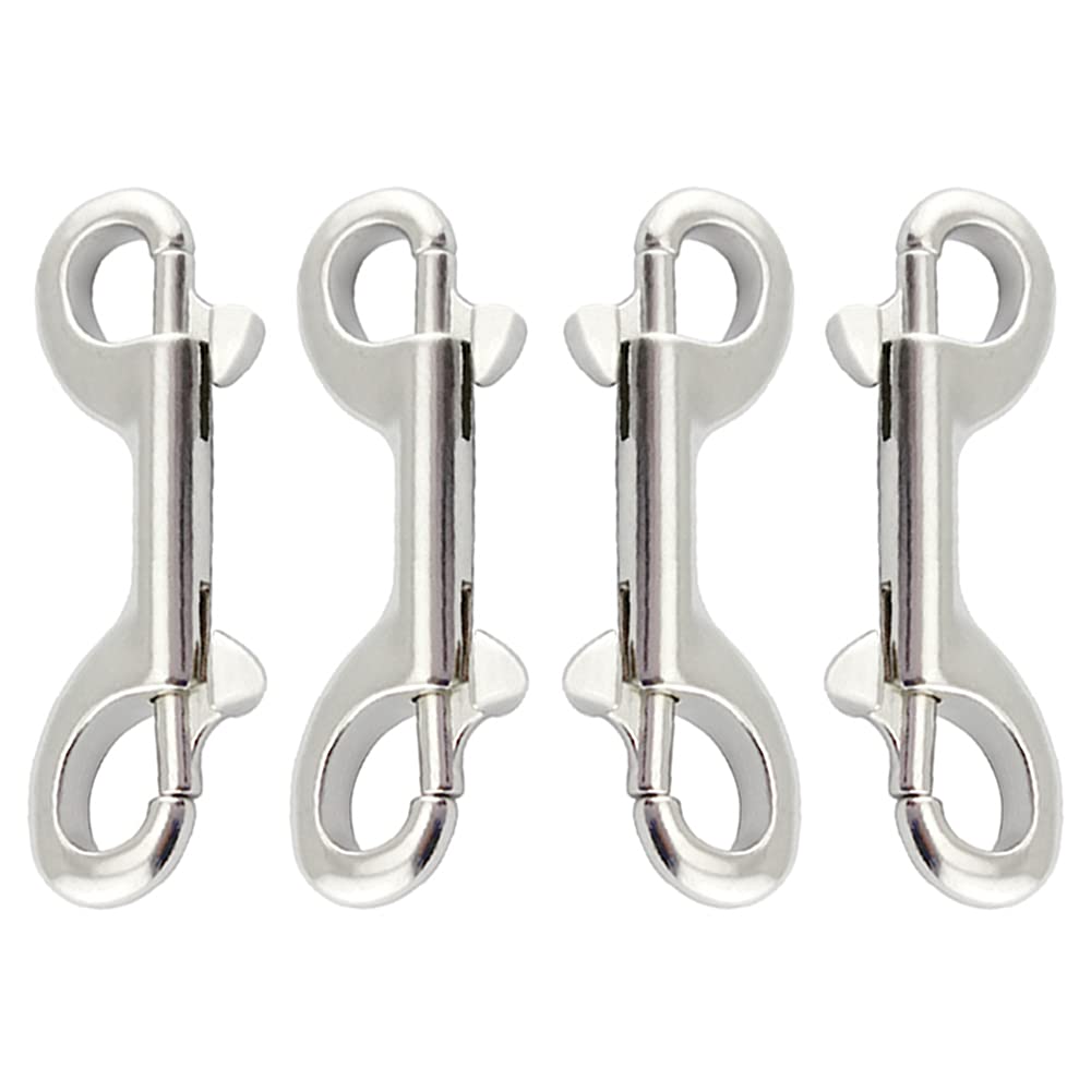 Xihuimay Pack of 4 Double Ended Bolt Snap Hook 3.5" Zinc Alloy Spring Hook Nickel Plated Metal Clips Trigger Chain Clips Multipurpose Hardware Buckle for Horse Tack Dog Leash Garage Use, Silver