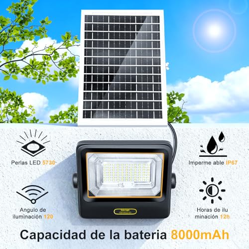 Lamparas Solares Exterior 42200LM, Luces Solares para Exterior Jardin, 8000mAh Paneles Solares de Silicio Monocristalino, Mando A Distancia, Cable De 5m, Adecuado para Jardines, Terrazas y Porche