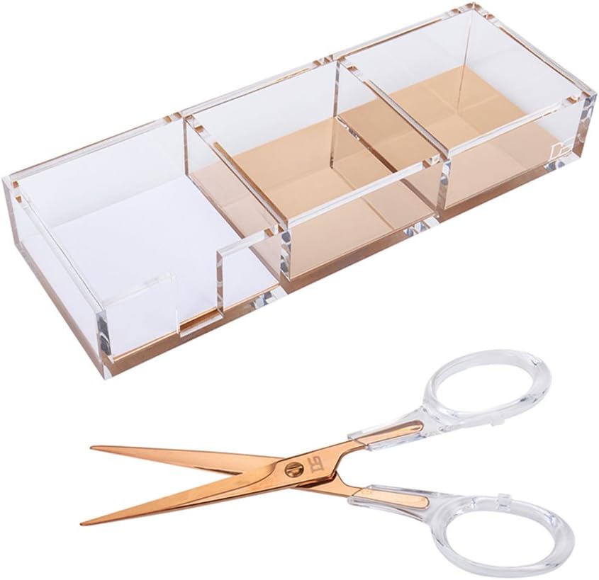 Acrylic Gold Scissors and Triple Desk Sorter by Draymond Story - Practical Desktop Stationery