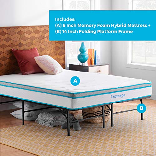 Linenspa 8” Memory Foam and Innerspring Hybrid Mattress + 14” Black