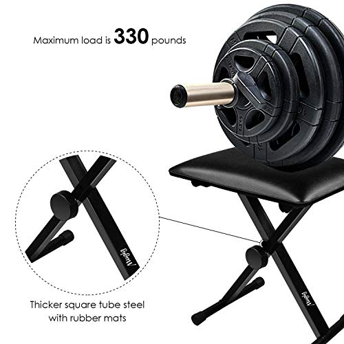 Black Adjustable Piano Keyboard Bench Leather Padded Seat Folding Stool Chair