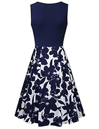 Furnex Vestido de mujer vintage con cuello en V, diseño floral, casual, con bolsillos