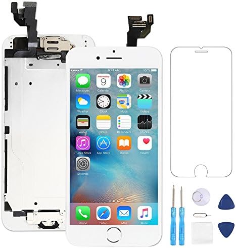 Screen Replacement for iPhone 6 Plus White 5.5" LCD Display Touch Digitizer Frame Assembly Full Repair Kit, with Home Button, Proximity Sensor, Ear Speaker, Front Camera, Screen Protector, Repair Tool