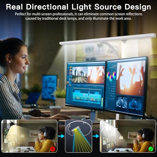 EYOCEAN LED Desk Lamp with Gesture Control and Remote Control, 24 W 80 cm Clampable Desk Lamps, Dimmable Adjustable Colour Temperatures Monitor Lamp, Daylight Lamp for Home Office, White