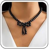 Sttiafay Boho Large Bow Pearl Necklace Pearl Beaded Necklace Choker Bead Bow Pendant Necklaces White Round Pearls Wedding Necklaces Beaded Collar Chain Jewelry for Women