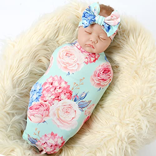 Galabloomer Receiving Blanket Headband Set Flower Print Baby Swaddle