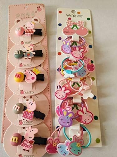 Blissful Combo of Cute Little Bunny Rubber Bands and Peppa Pig (m & m) Hair Clips (20 Pieces)