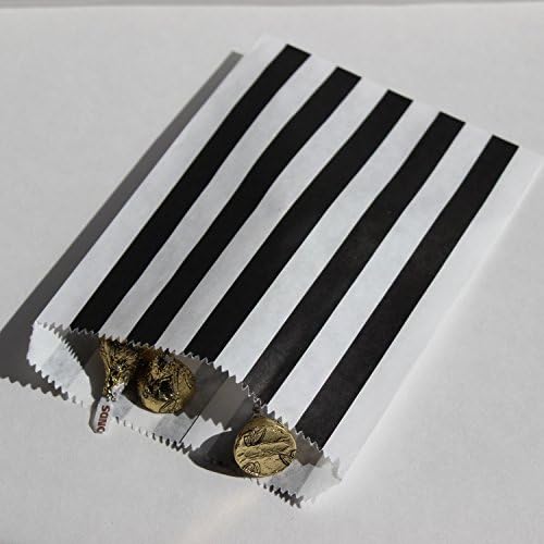 Bakers Bling Black and White Stripe Party Favor Bags with Stickers, 5.5" W x 7.5" H, Set of 48 Treat Bags and 48 Stickers