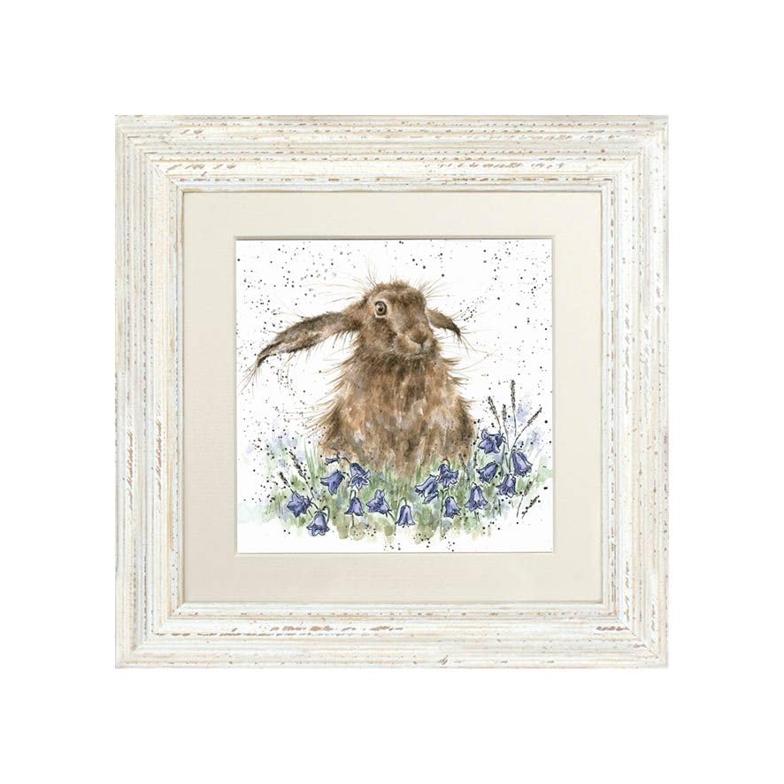 Wrendale Designs " Bright Eyes Hare Framed Picture in Various frame Colours (Distressed White)