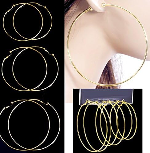 #E121R_Pair_CLIP_ON_Big_Large_Huge_Hoop_Circle_EARRINGS_look_like_pierced_Women