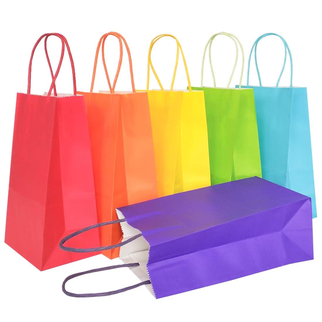 AZOWA Color Gift Bags Small Kraft Paper Bags with Handles (13 x 21 x 8 CM, Rainbow, 25 Pcs)
