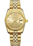 BRIGADA Swiss Brand Nice Classic Luxury Gold Hollow Mechanical Automatic Men's Watch with Date Calendar