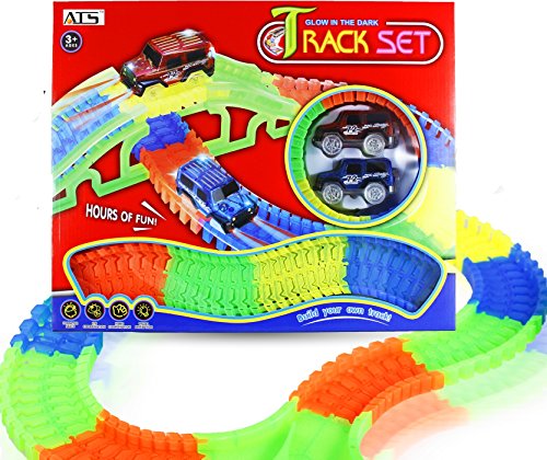 ATS Glow in the Dark Flexible Track Set, 156 Pcs Toy Playset Comes with 2 cars!