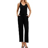 Allegra K Summer Jumpsuits for Women 2026 Casual Sleeveless Jumpsuit Wide Leg Pants Vacation Knitted Outfits with Pockets