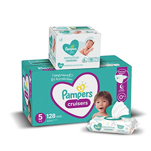 Diapers Size 5, 128 Count and Baby Wipes Pampers Cruisers Disposable