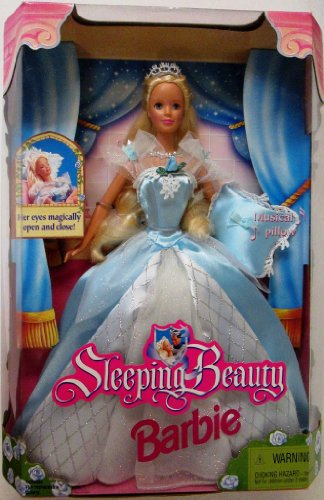 Barbie 1998 Sleeping Beauty Doll with Dress, Shoes and Musical Pillow Plus Her Eyes Magically Open and Close